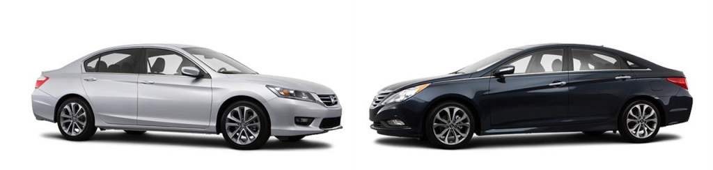 2014 Honda Accord (on left) vs 2014 Hyundai Sonata (on right)