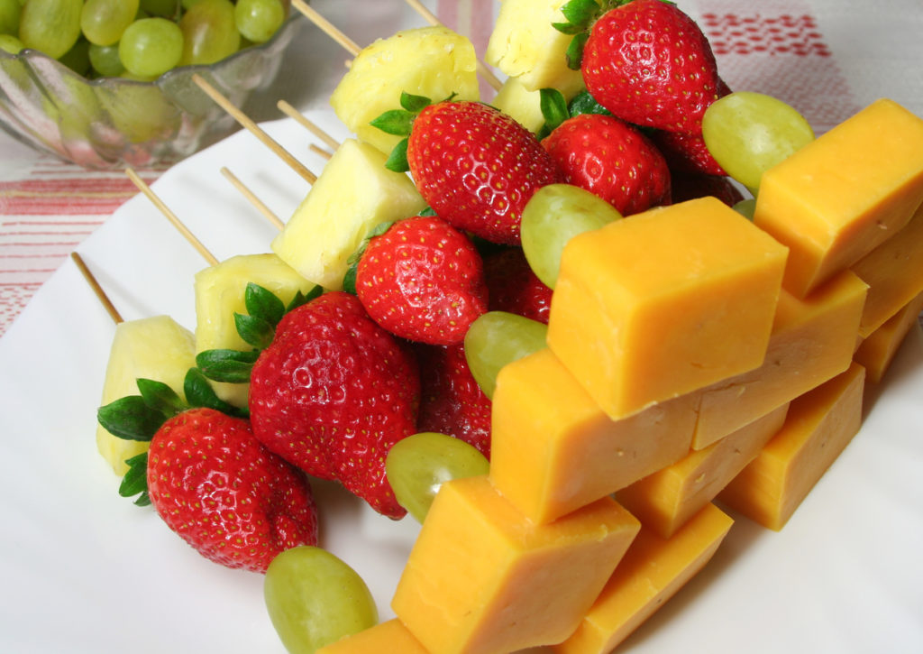 Fruit and Cheese Kabobs with cheddar cheese