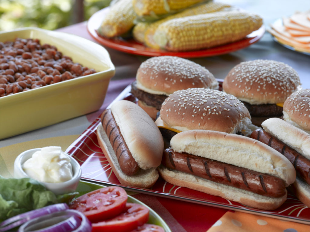 grilled hot dogs and hamburgers